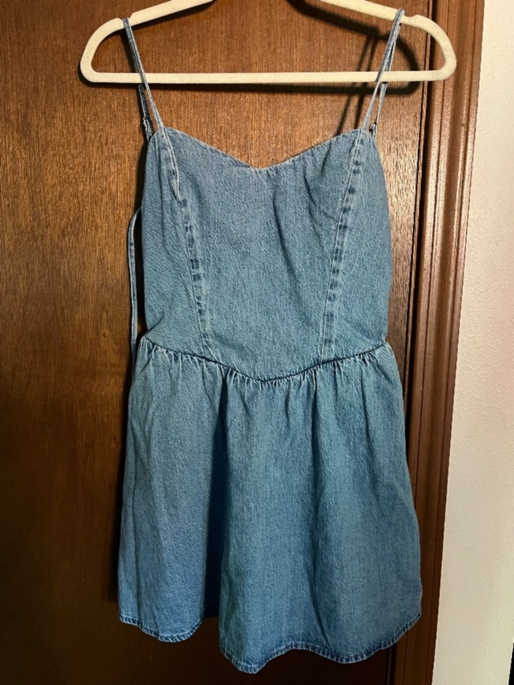 Hollister Light Blue Denim Mini Dress with Spaghetti Straps